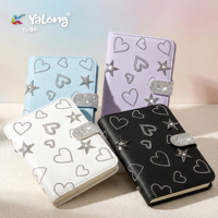 Carnet à couverture rigide YALONG YLA5R014 A5 en similicuir avec strass en forme de cœur et d'étoile, fermeture à pression, vente en gros
