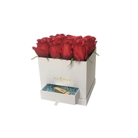 Boîte à fleurs rose carrée de luxe avec tiroir pour collier de rouge à lèvres emballage de bijoux boîte-cadeau de fleurs noires pour la Saint-Valentin