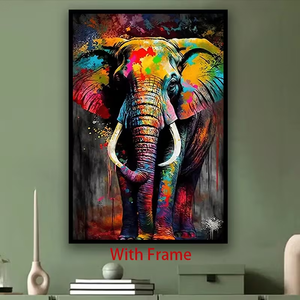 ภาพวาดสัตว์นิ่งสมัยใหม่ ภาพพิมพ์ดิจิทัลบนผ้าใบสำหรับตกแต่งห้องนั่งเล่น ภาพวาดสัตว์ลายช้าง - Product Image 3