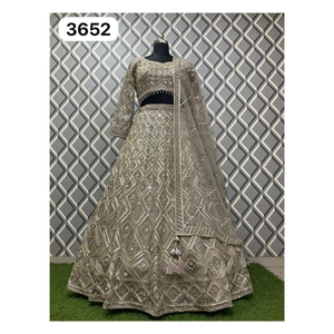 Georgette สง่างามและ lehenga สุทธิสำหรับผู้หญิงที่มีการปักที่ซับซ้อนสำหรับงานแต่งงานกิจกรรม meand Sangeet คืน - Product Image 3