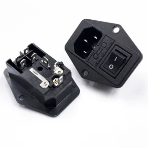 IEC JEC JR-101-1FR2-03 C14 Male Socket Switch Plug Connector With Fuse Holder 250V 15A