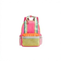 Sac à dos scolaire léger et coloré en nylon imperméable pour enfants avec compartiment pour bouteille d'eau