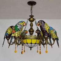 Lampe suspendue européenne rétro pop créativité oiseau Tiffany salon Restaurant chambre décoration Lustre Perroquet cristal