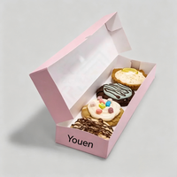 Boîte d'emballage pour biscuits décorée en papier recyclé rose personnalisée, boîte cadeau de boulangerie pliée avec votre propre logo