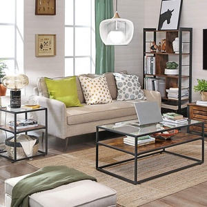 <span class=keywords><strong>Tavolino</strong></span> da Caffè in <span class=keywords><strong>Vetro</strong></span> Stile Industriale Rustico con Struttura in Acciaio per Soggiorno - Product Image 4