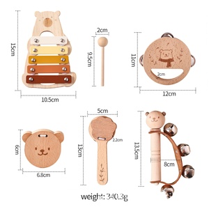 Ensemble d'instruments de musique en bois pour enfants : Xylophone, Tambourin, Hochet, Jouets éducatifs précoces en gros - Product Image 3