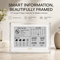 Kylendar Horloge numérique intelligente en acrylique de 7,5 pouces avec calendrier, météo, date, heure et recommandation musicale quotidienne pour la maison et le bureau