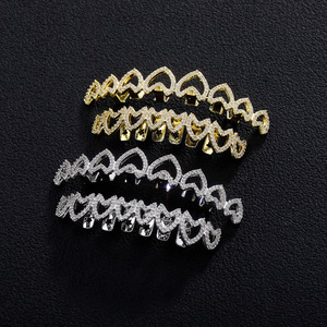 Grillz para dientes con forma de corazón, microincrustaciones de circonita, unisex, para uso diario, diseño geométrico, origen Yiwu, HCG 476 - Product Image 2