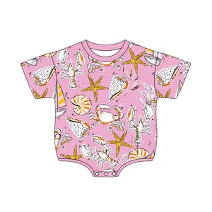 여름 맞춤형 디지털 패턴 코튼 니트 버블 롬퍼 대형 운동복 아기 소년 점프 슈트 아기 소녀 옷