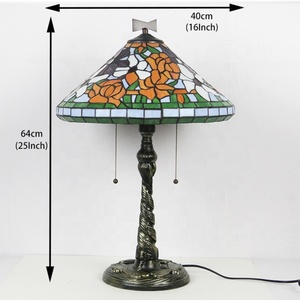 LongHuiJing European 16 Inch for LED Table Lamp Colorful Floral Pattern Stained Glass Cone Shade Twisted Fly Mosaic Base - Product Image 4