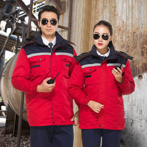 زي عمل شتوي جديد باللون الأزرق البحري والأحمر للجنسين، ملابس مكتبية وصناعية شاملة للسلامة - Product Image 4