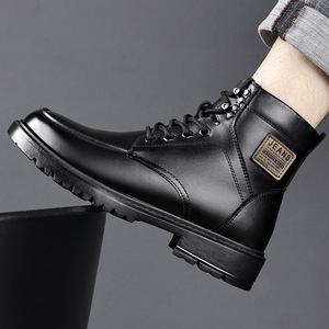 Bottes d'hiver pour hommes en cuir véritable, bout rond, doublure en fourrure, semelle extérieure en caoutchouc antidérapante, bottes de neige - Product Image 4