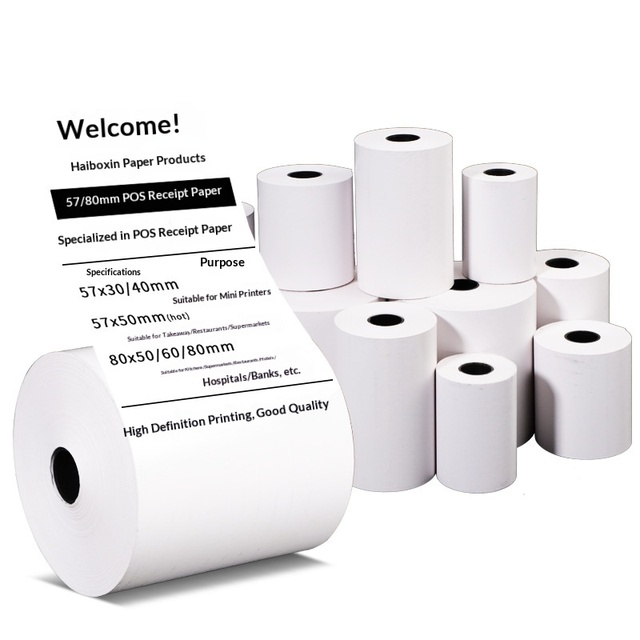 Thermal Cash Register Paper 57/80mm Single Layer White POS Receipt Roll Plastic Core for Meituan Delivery Supermarket Kitchen
