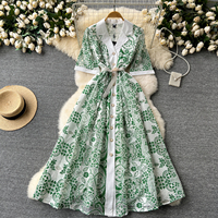 Robe longue vintage élégante en dentelle brodée cintrée pour femme printemps été
