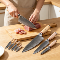 Ensemble de couteaux professionnels 5 pièces, lames en acier Damas 67 couches, couteaux Santoku, couteaux utilitaires, couteaux à éplucher, manches en bois naturel, garantie à vie