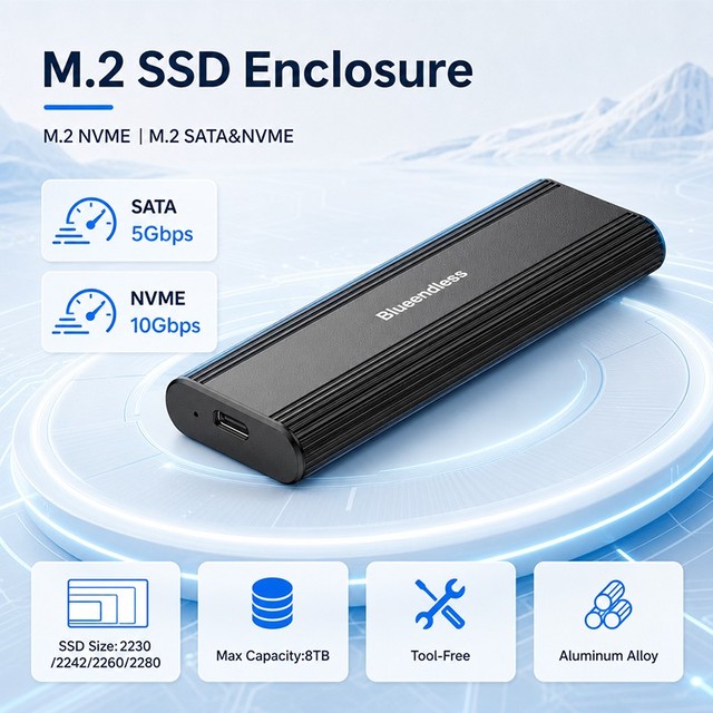 OEM M.2 NGFF and NVME PCI-E SSD Disk Case High Speed Data Transfer Portable SSD Enclosure USB C for 2230 2242 2260 2280