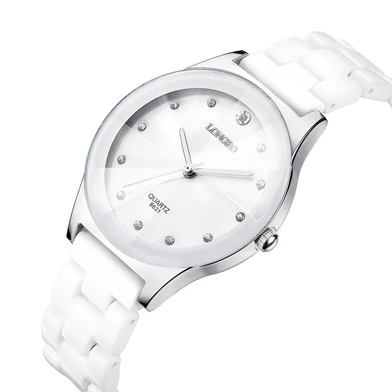 Relógio de pulso feminino de luxo branco resistente à água clássico fácil de ler, esportivo, relógio de pulso feminino de alta qualidade feminino com strass