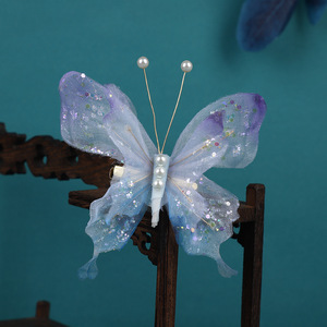 Nuevo accesorio para el cabello de estilo chino tradicional, diseño original, hecho a mano, con guasa degradada morada, motivos florales, de insectos y mariposas. - Product Image 2