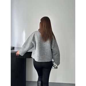 Veste en cachemire gris minimaliste à manches longues, tissée, pour femme, automne - Product Image 6