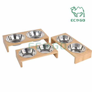 <b>Cat</b> Feeder Bamboo Sublimation Dog Bowls in Wooden Stainless Steel Bamboo Dog Pet Bowl <b>Stand</b> - Product Image 2