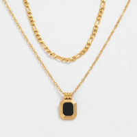 Kalung Sweater Baja Anti Karat Berlapis Emas 18K Joolim Jewelry, Dua Lapis Mutiara Onyx 2 Baris