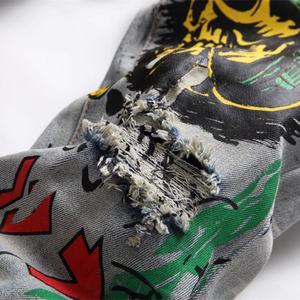 Pantalones de Mezclilla Ajustados de Alta Calidad, Diseño Personalizado de Fábrica, Impresión Digital, Estilo Desgastado, Diseño de Parches, Lavado a la Piedra, para Invierno - Product Image 3