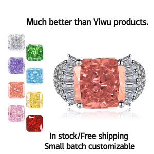 Cincin Berlian Kotak Baru dari AliExpress untuk Wanita, Bertabur Zirkon Paraiba Karbon Tinggi dengan Potongan Bunga Es, Lapisan Perak, Batu Utama - Product Image 1