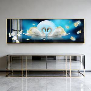 Personalizable al por mayor, superventas: Decoración de pared con pintura de porcelana de cristal con paisaje de cisne y luz LED 3D UV para cabecero de cama y dormitorio - Product Image 3