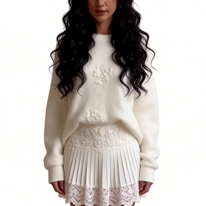 Women's 3D Floral Embellished Knit Sweater - Oversized Casual <b>Jumper</b> Fashion - Product Image 1