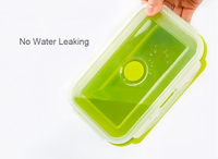 Boîte à lunch en silicone de qualité alimentaire réutilisable sans BPA, chauffable, pour enfants, récipient alimentaire vert pliable, vente en gros