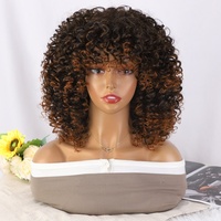 Perruque synthétique afro bouclée sans colle, petites boucles, 14 pouces, fabriquée à la machine, sans dentelle, courte, bouclée, densité 180%, résistante à la chaleur