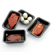 Barquette d'emballage alimentaire en plastique PET jetable noire pour champignons frais, viande, fruits, supermarché