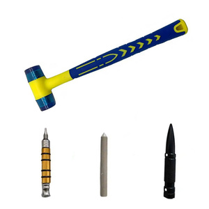 Marteau de réparation de bosses de voiture bicolore bleu-jaune avec poignée en caoutchouc + 3 stylos de tapotement, kit d'outils PDR 4 pièces pour débosselage sans peinture, garantie 3 ans - Product Image 1