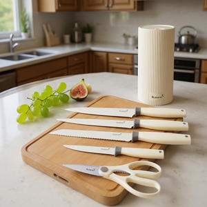 طقم سكاكين مطبخ من 6 قطع من كويزين، مصنوع من الفولاذ المقاوم للصدأ عالي الكربون، شفرة فائقة الحدة، مقبض من البولي بروبيلين، مناسب لليد اليمنى واليسرى، صديق للبيئة، سكين شيف - Product Image 6