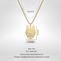 QIAOREN 12045 Collier Pendentif Tête de Loup en Acier Inoxydable Plaqué Or, Breloque Animale Découpée, Chaîne Maille Forçat, Bijoux Punk pour Hommes et Femmes