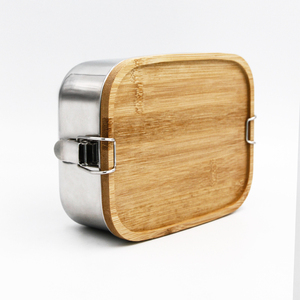 High Quality 304 Metal Storage Box Bento Box Stainless Steel Lunch Box With Natural Bamboo Lid