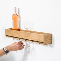 Étagère de rangement flottante en chêne de luxe FSC avec porte-verre Étagères murales en bois pour le vin de salon