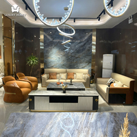 Ensemble de canapés en cuir véritable luxueux et confortable, design moderne, meubles de salon d'hôtel avec table basse en marbre et meuble TV