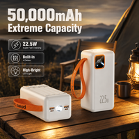 Batteries externes d'extérieur 50000 mAh avec 4 câbles intégrés, lampe torche à charge rapide PD 22,5 W, chargeur portable avec poignée