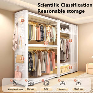 Perchero de acero para alquiler de habitación, almacenamiento de ropa, montaje Simple, entramado montado en el suelo, armario Simple de Metal a prueba de polvo - Product Image 3