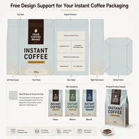 Sachet de café instantané à fond plat imprimé sur mesure avec fermeture éclair pour granulés de café lyophilisé et emballage de vente au détail à marque privée