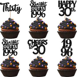 Décorations de gâteau Joyeux <span class=keywords><strong>Anniversaire</strong></span> pour 30e et 50e Anniversaires et Anniversaires de Mariage - Décorations de Fête avec Textes et Slogans Imprimés Joyeux 30e <span class=keywords><strong>Anniversaire</strong></span> Straight Outta - Product Image 1