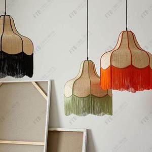 Lámpara de araña de ratán con borlas, ovalada, E27, LED, grande, 700 mm de diámetro, altura ajustable, para sala de estar, comedor, hotel, villa, sala de exposiciones - Product Image 1