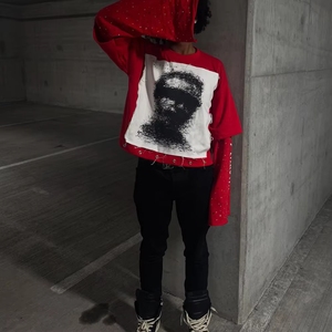 Camiseta de Alta Calidad para Hombre, Estilo Swag, Algodón Pima Personalizado de 300 GSM, Lavado Ácido Vintage con Pedrería, Cuello Redondo Personalizado - Product Image 4