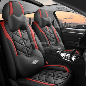 Fundas de Asiento de Coche de Cuero Nappa Rojo de Moda, con Delicadas Costuras en Forma de Rombo, Universales para 5 Plazas, Compatibles con Citroën C3, <span class=keywords><strong>C4</strong></span>, C-Elysée, Aircross - Product Image 2
