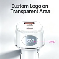 Dukungan Kustomisasi Logo Mobil USB + PD & QC3.0 Pengisi Daya Cepat Colokan Pemantik Rokok LED 30W Pengisi Daya Mobil Super Cepat untuk iPhone