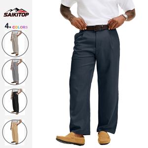 Pantalones de Vestir Casuales para Hombre, Plisados, Holgados, de Pierna Ancha, Corte Relajado, Pantalones con Cintura Expandible - Product Image 1