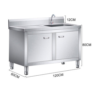 Perkakas kabinet wastafel industri 201 baja tahan karat cucian komersial disikat bak cuci tangan dapur luar ruangan dengan 1 kabinet - Product Image 3