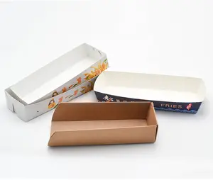 Confezione di cartone usa e getta per patatine fritte vassoio di carta per Fast Food scatola di imballaggio per Hot Dog per Snack