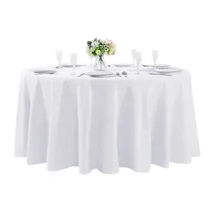 Manteles redondos de poliéster para mesa de boda, cubierta blanca de lino para mesa de fiesta, de lujo, de estilo americano, venta al por mayor